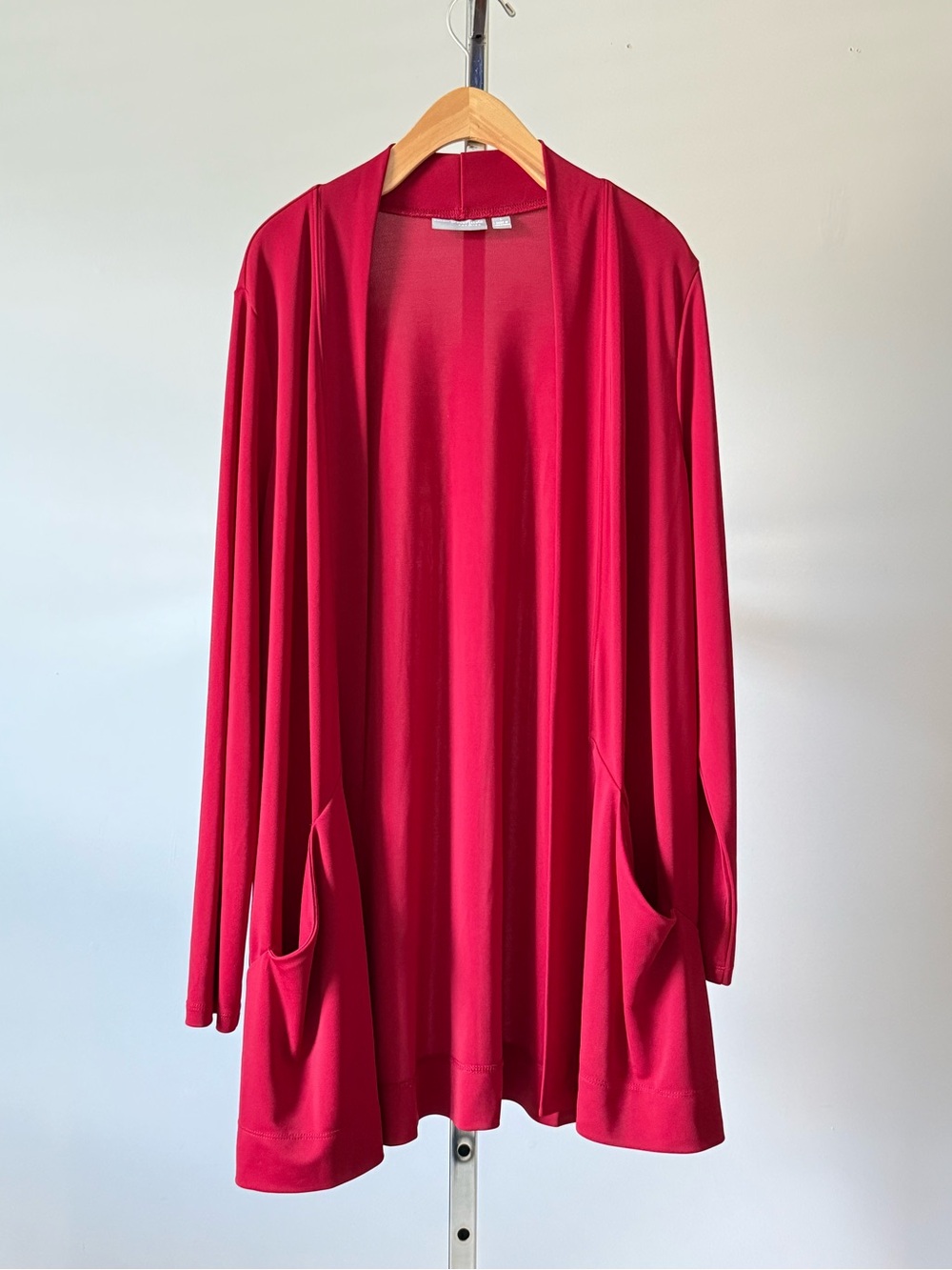 Susan Graver Premier Liquid Knit Long Cardigan Wine Red L A260346